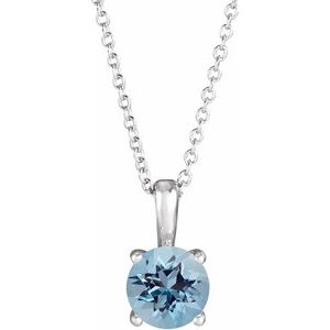 Sterling Silver 6 mm Natural Aquamarine 16-18" Necklace