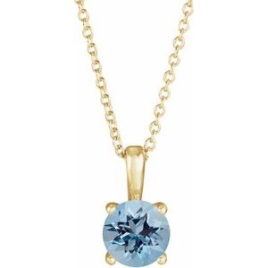 14K Yellow Gold 4 mm Natural Aquamarine 16-18" Necklace