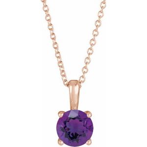 14K Rose Gold 6 mm Natural Amethyst 16-18" Necklace
