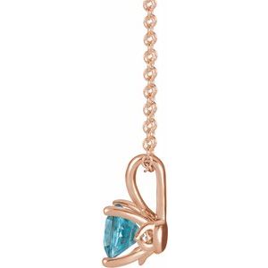 14K Rose Gold 5 mm Natural Blue Zircon 16-18" Necklace