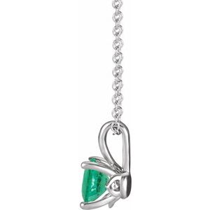 14K White Gold 4 mm Natural Emerald 16-18" Necklace