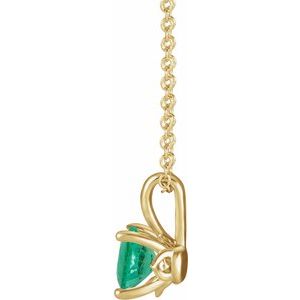 14K Yellow Gold 5 mm Lab-Grown Emerald 16-18" Necklace
