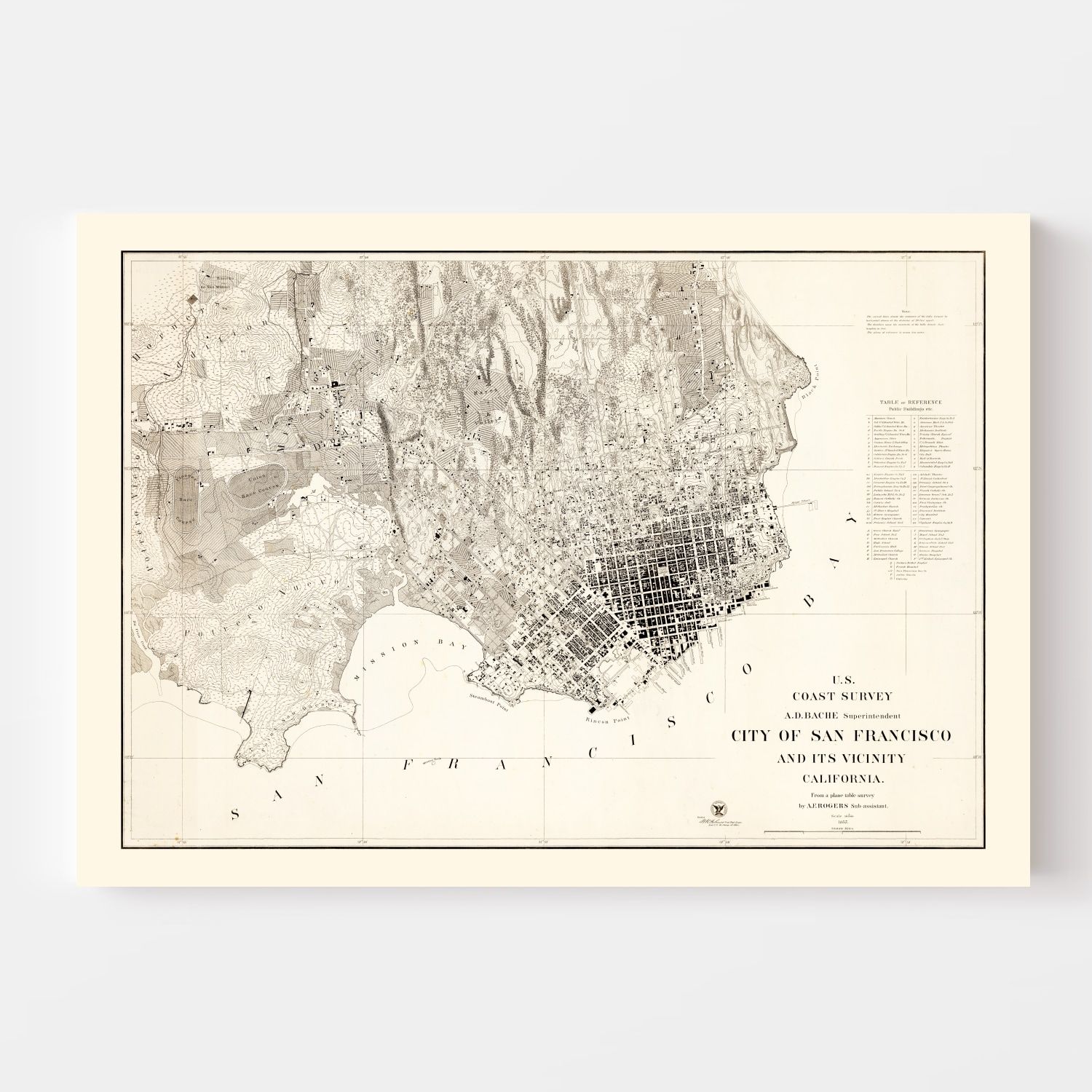 Vintage Map of San Francisco, California 1857