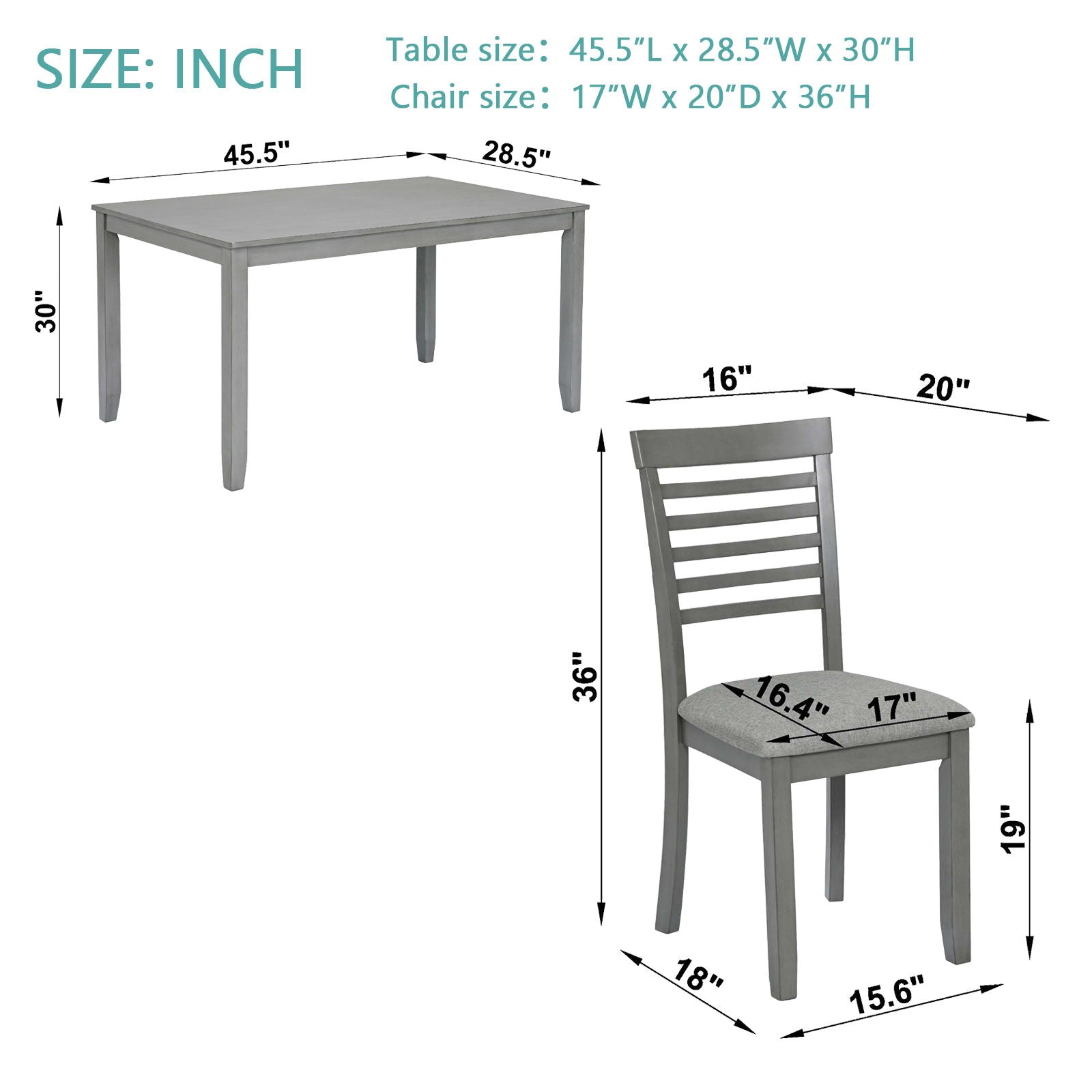 5 Pieces Modern Dining Set, Rectangular Wooden Dining Table With 4 Upholstered Chairs