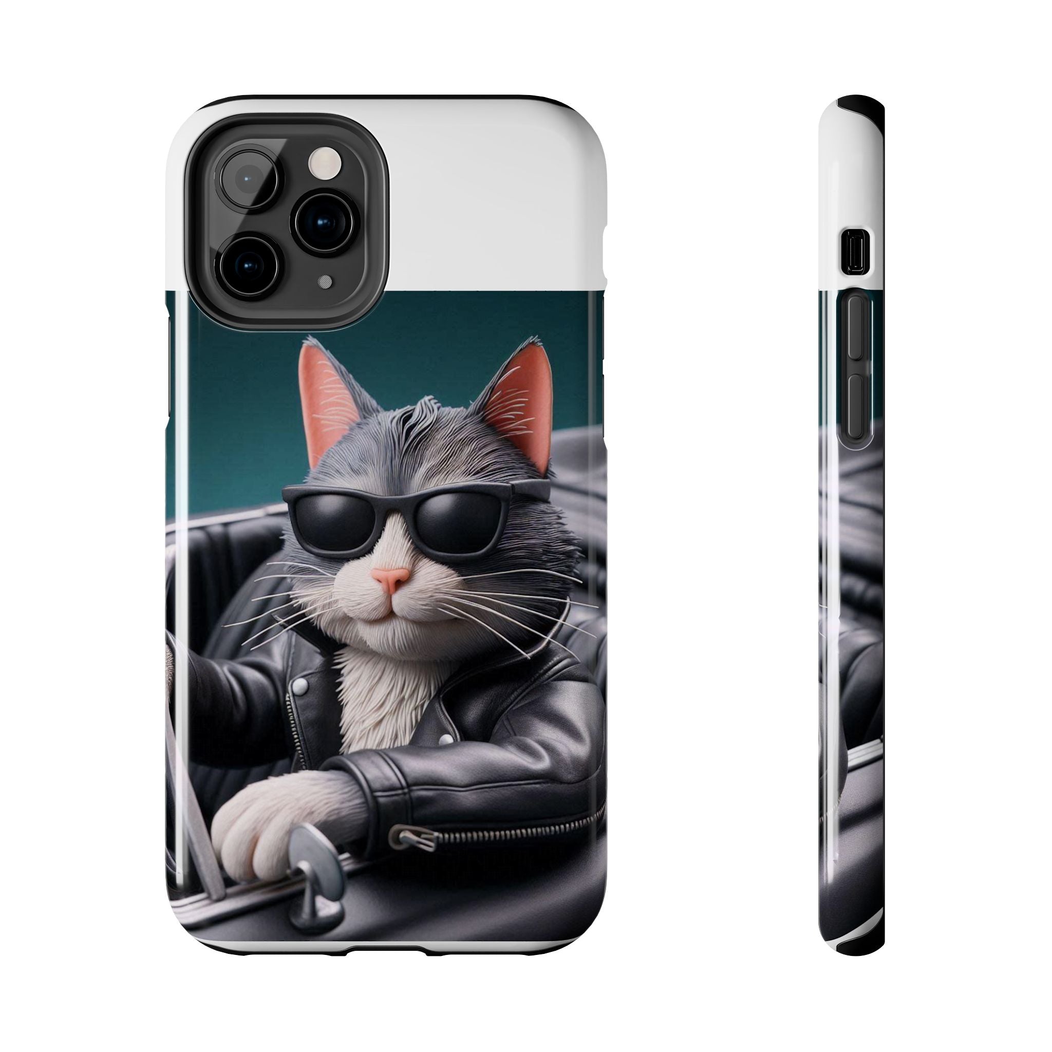 Cool Cat in Leather Jacket Driving Car Mobile Phone Case