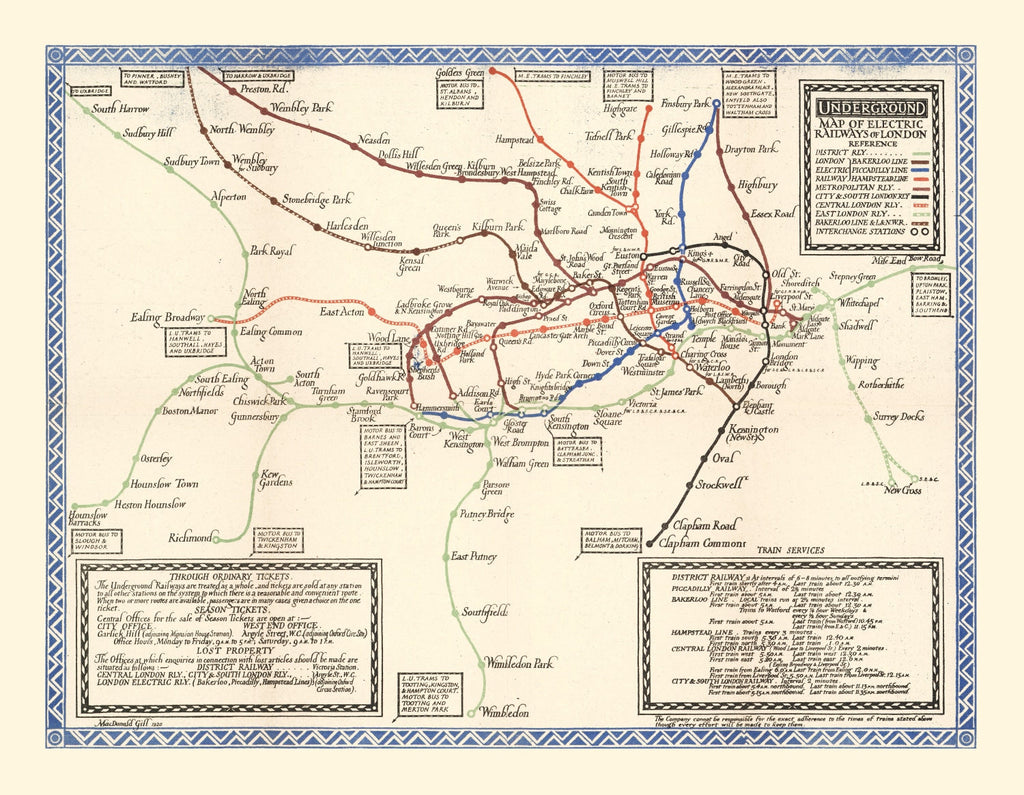 Vintage Subway Map of London 1921