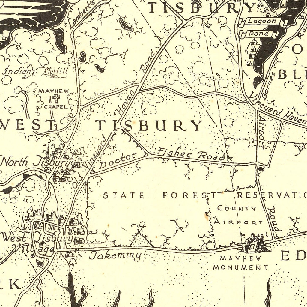 Vintage Map of Martha's Vineyard, MA 1954