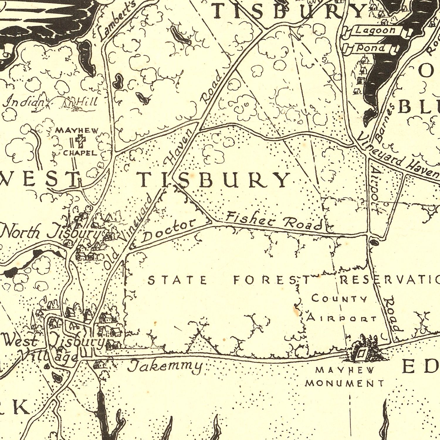 Vintage Map of Martha's Vineyard, MA 1954