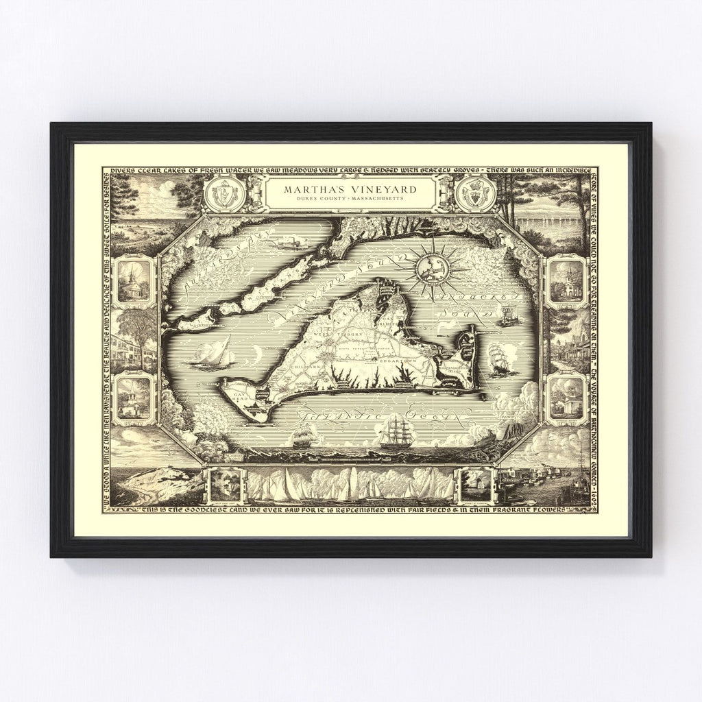 Vintage Map of Martha's Vineyard, MA 1954