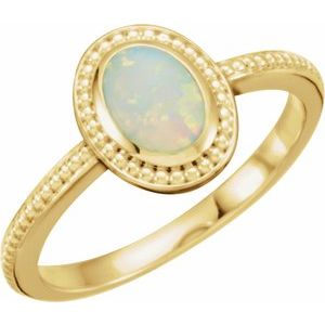 14K Yellow Gold Natural White Opal Cobochon Ring