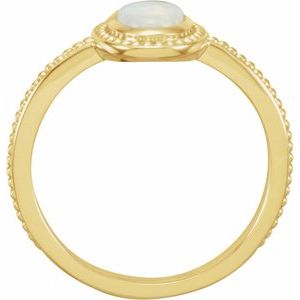 14K Yellow Gold Natural White Opal Cobochon Ring
