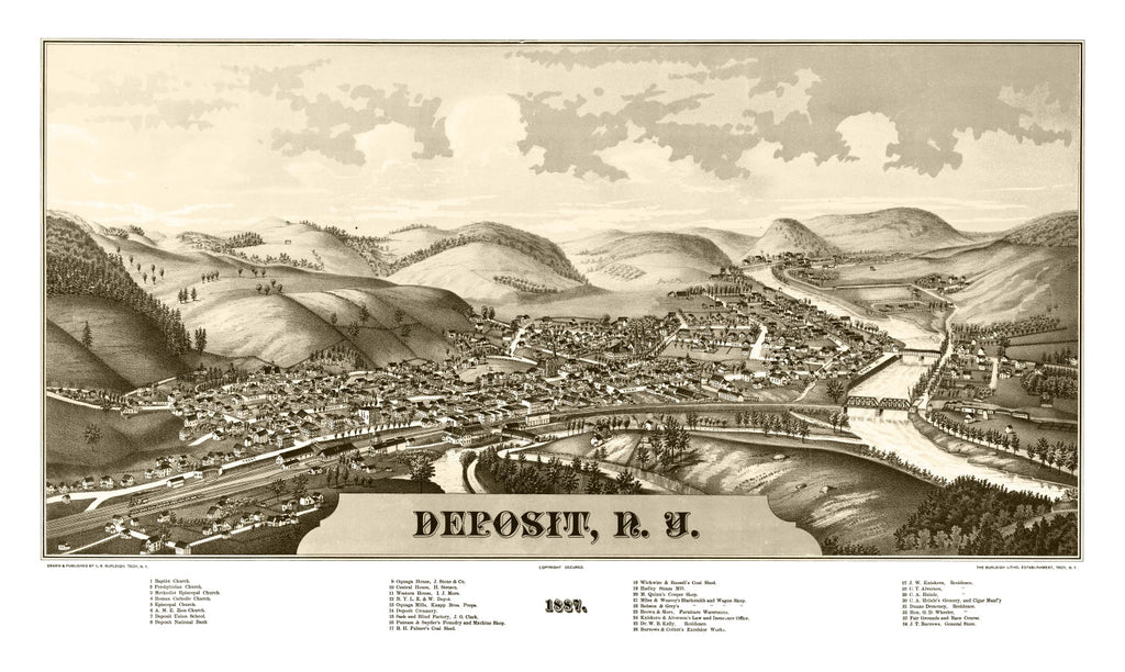 Vintage Map of Deposit, New York 1887