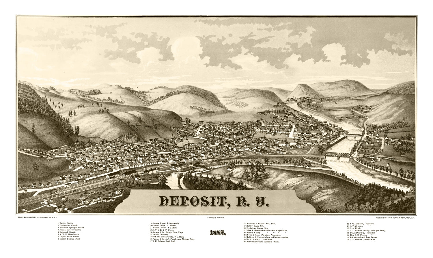 Vintage Map of Deposit, New York 1887
