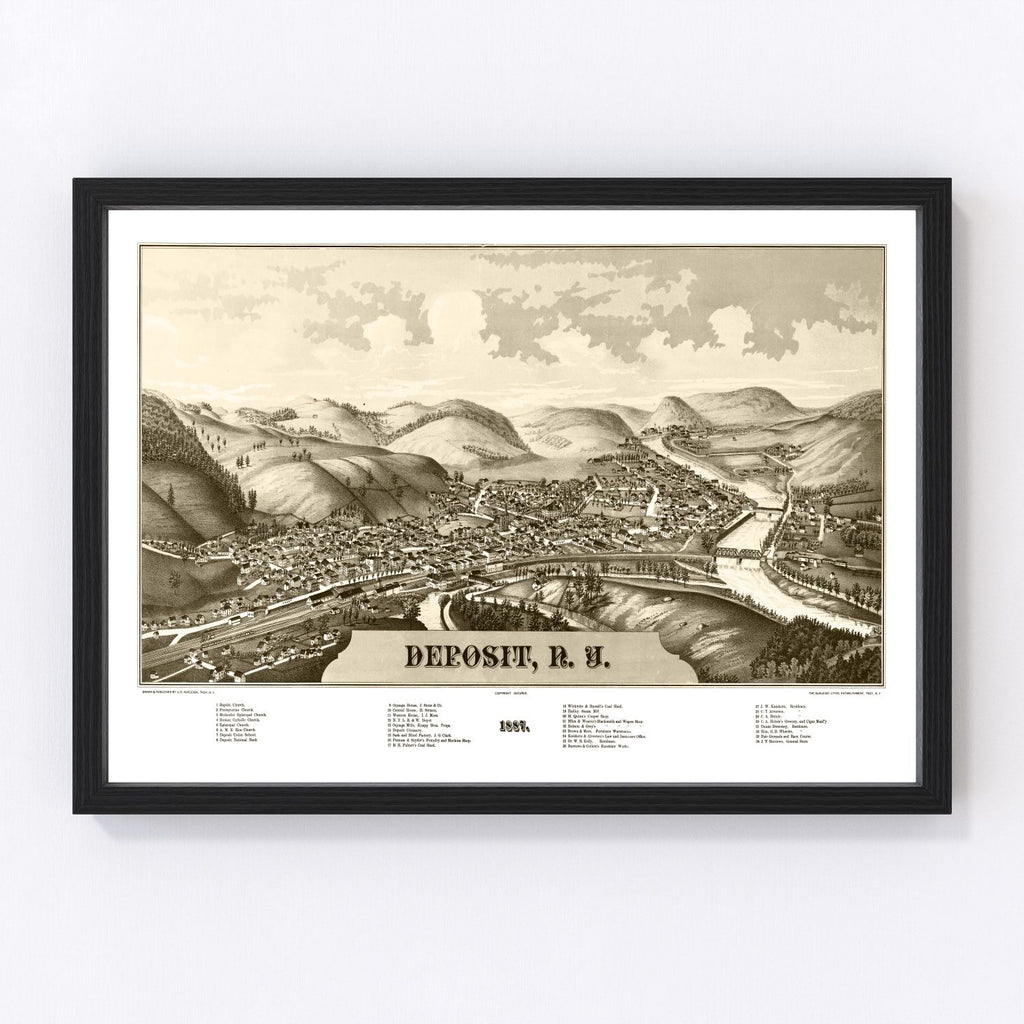 Vintage Map of Deposit, New York 1887