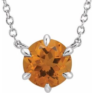 Platinum Natural Citrine Solitaire 18" Necklace
