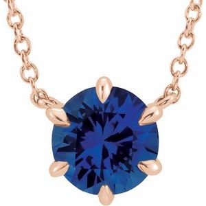 14K Rose Gold Natural Blue Sapphire Solitaire 18" Necklace