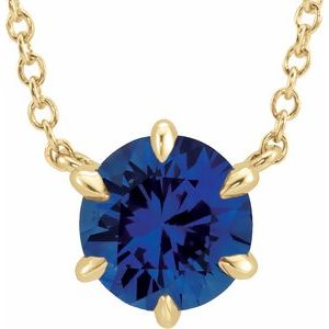 14K Yellow Gold Natural Blue Sapphire Solitaire 18" Necklace