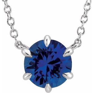 Platinum Lab-Grown Blue Sapphire Solitaire 18" Necklace