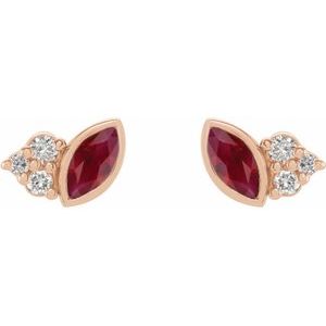 14K Rose Gold Lab-Grown Ruby & .05 CTW Natural Diamond Earrings – image 2
