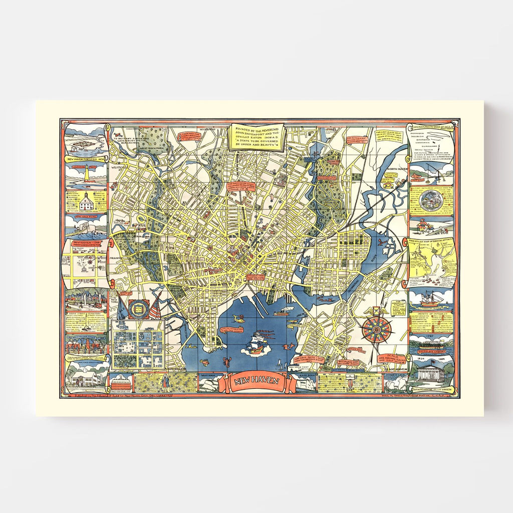 Vintage Map of New Haven, Connecticut 1928