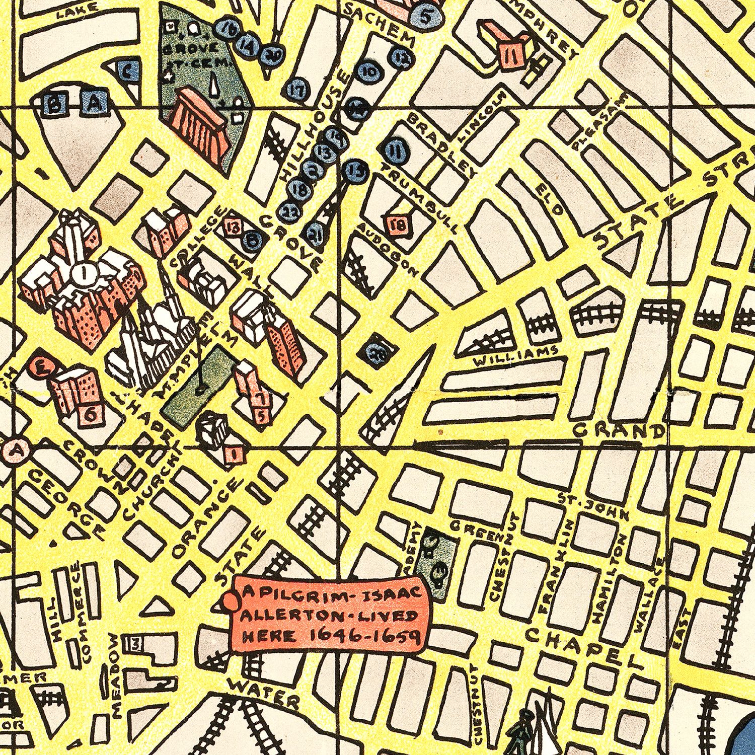 Vintage Map of New Haven, Connecticut 1928