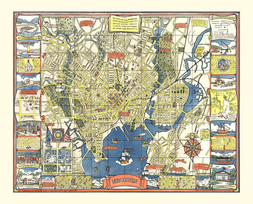 Vintage Map of New Haven, Connecticut 1928