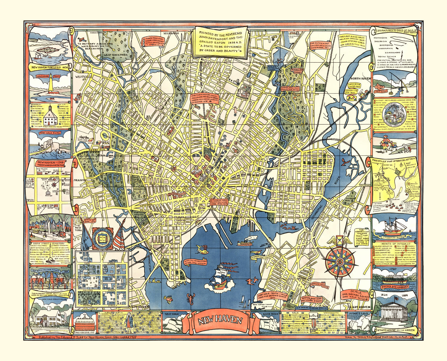 Vintage Map of New Haven, Connecticut 1928