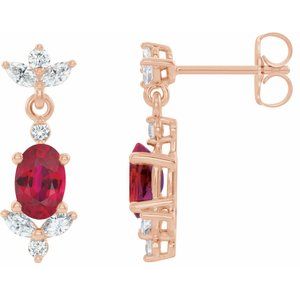14K Rose Gold Lab-Grown Ruby & 1/3 CTW Natural Diamond Earrings