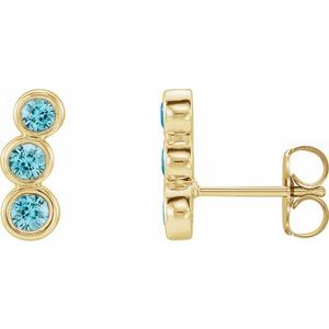 14K Yellow Gold Natural Blue Zircon Ear Climbers