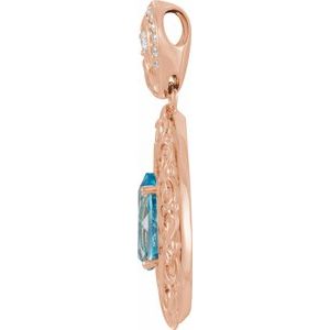 14K Rose Gold Natural Swiss Blue Topaz & 1/2 CTW Natural Diamond Pendant