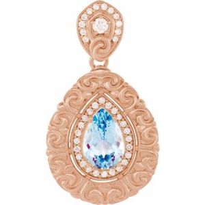 14K Rose Gold Natural Swiss Blue Topaz & 1/2 CTW Natural Diamond Pendant