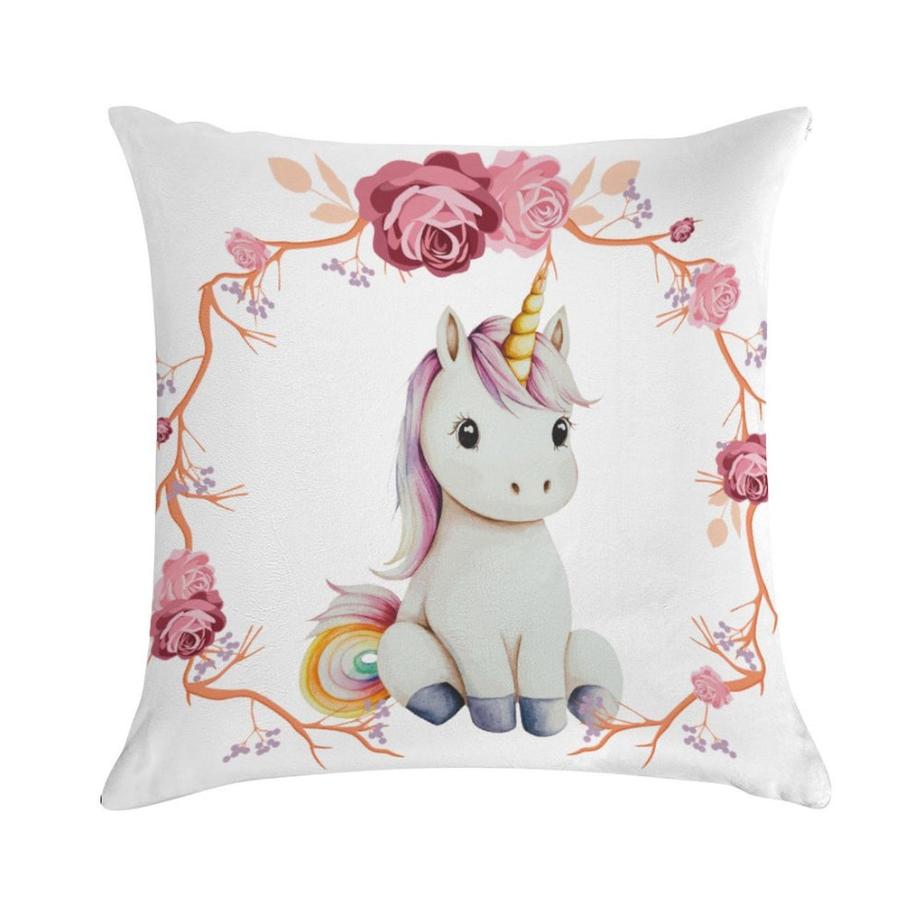 Baby Unicorn with Pink Roses Ultra-soft Pillowcase - 18" × 18"