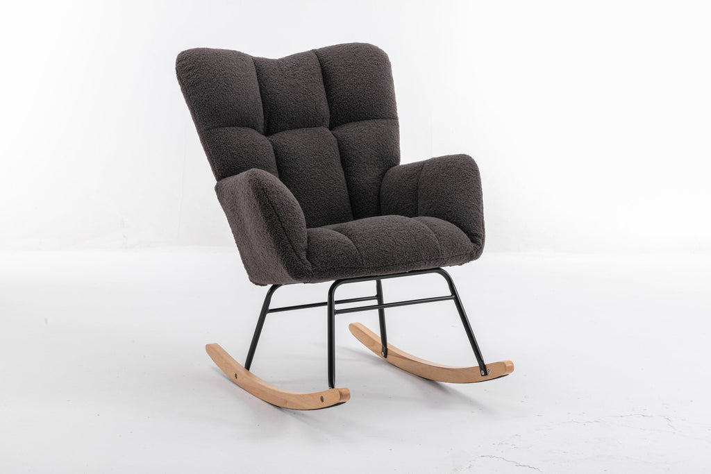050-Teddy Fabric Rocking Gilder Nursery Chair For Living Room Indoor,Dark Gray