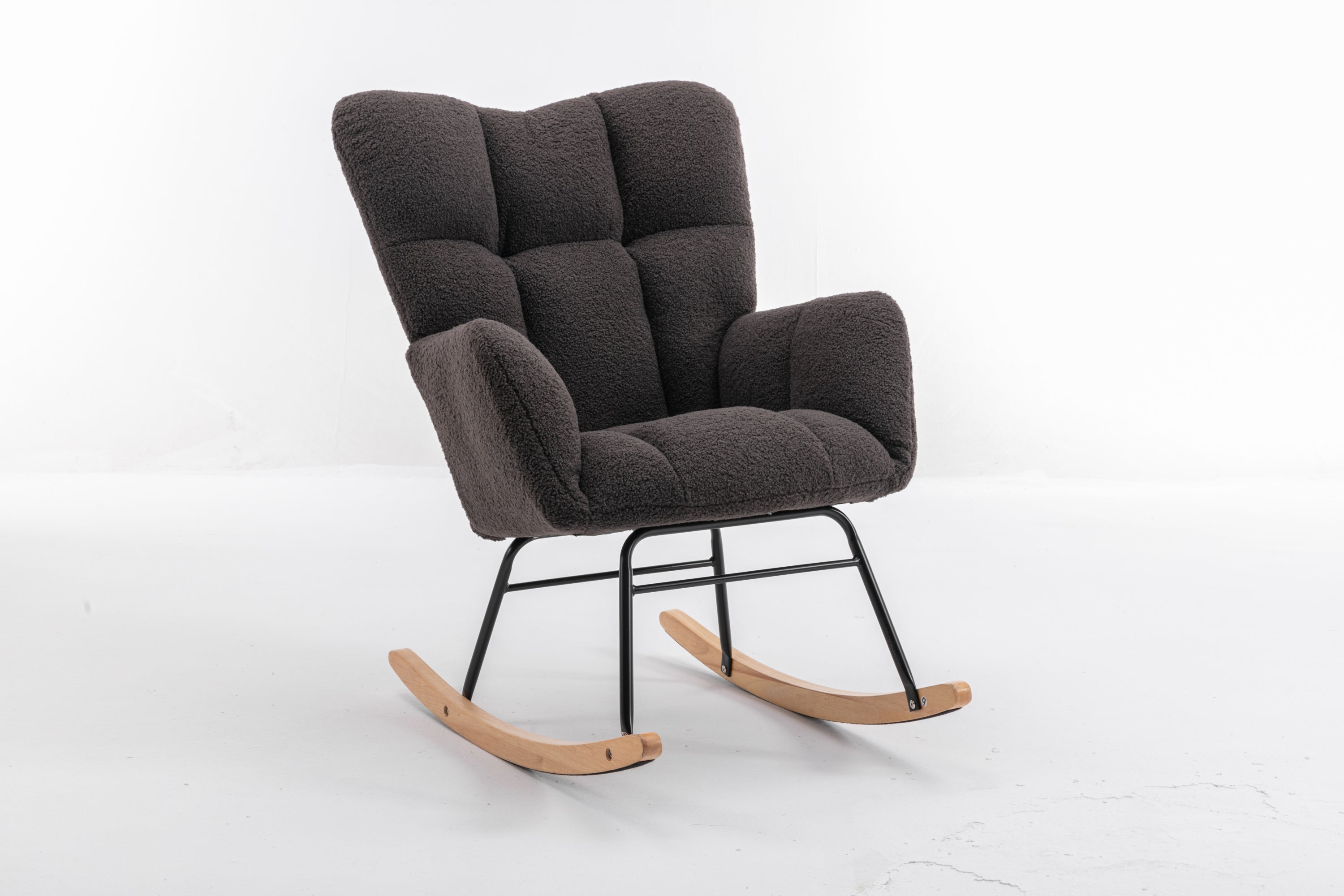 050-Teddy Fabric Rocking Gilder Nursery Chair For Living Room Indoor,Dark Gray