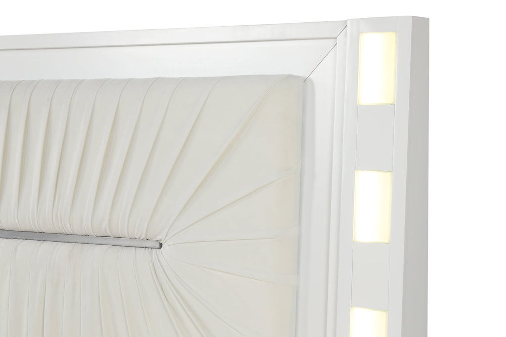 Queen 5 Pc LED Bedroom Set Made with Wood in Milky White