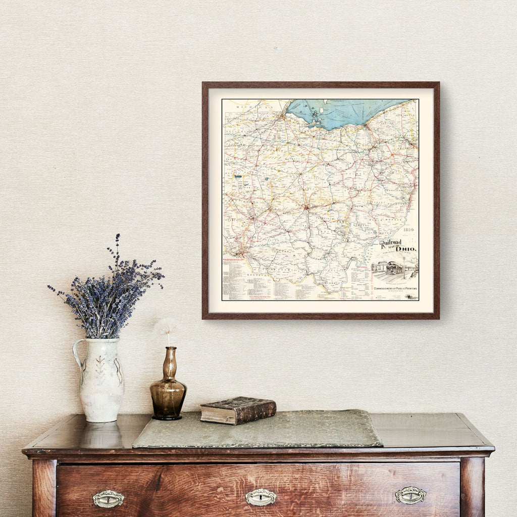 Vintage Railroad Map of Ohio 1914