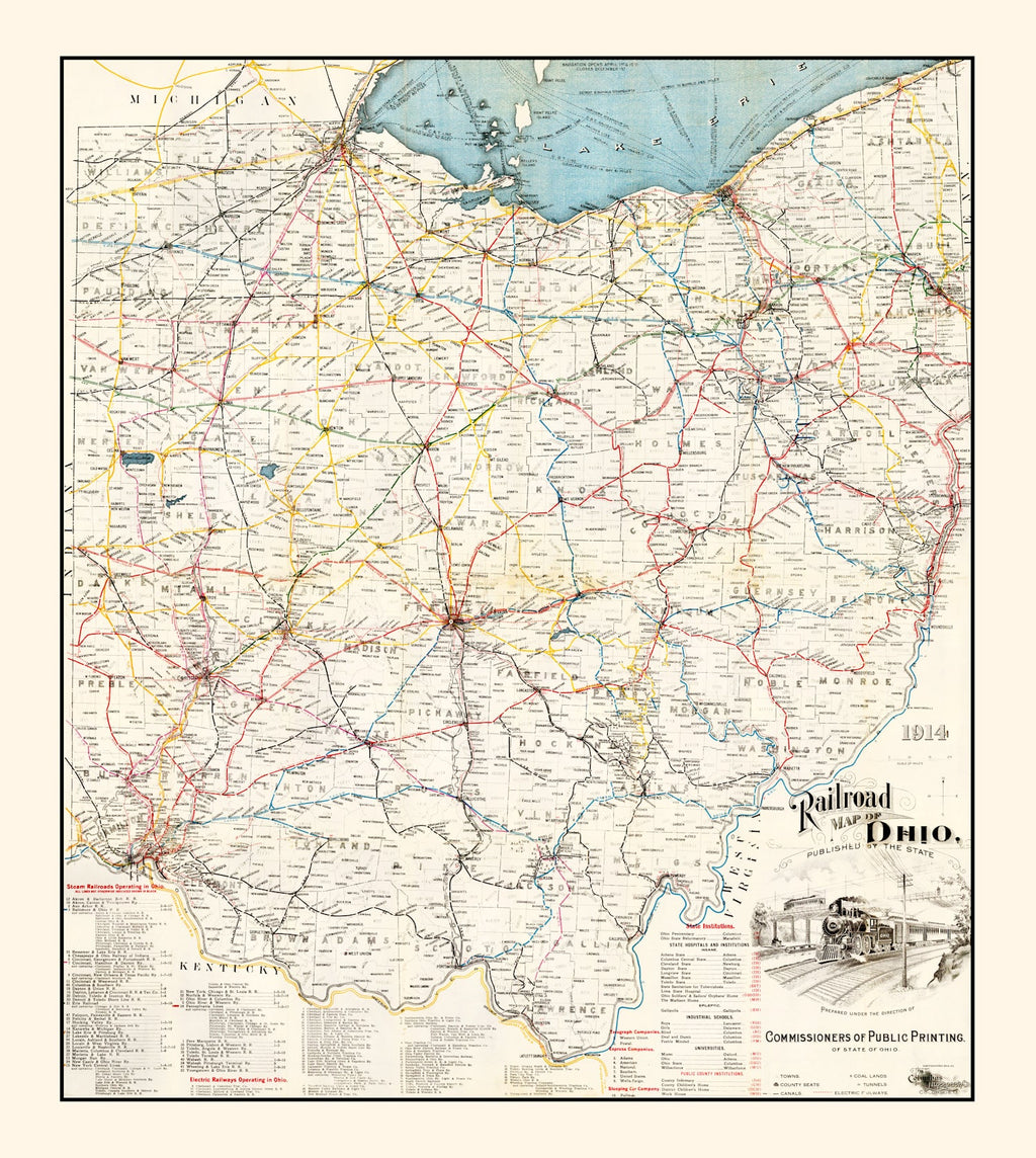 Vintage Railroad Map of Ohio 1914