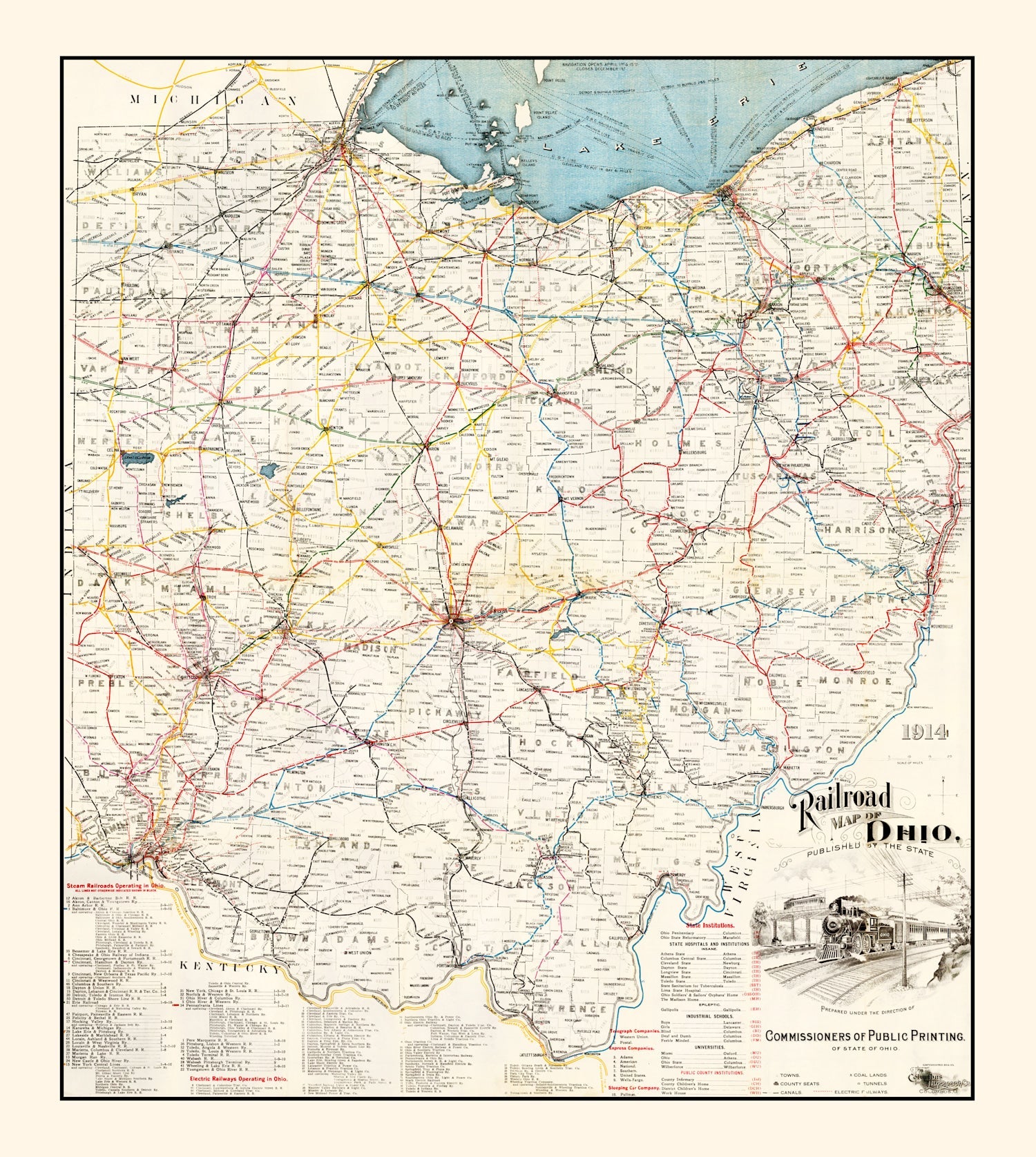 Vintage Railroad Map of Ohio 1914