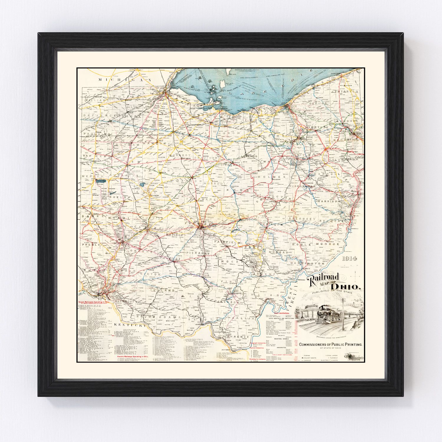 Vintage Railroad Map of Ohio 1914