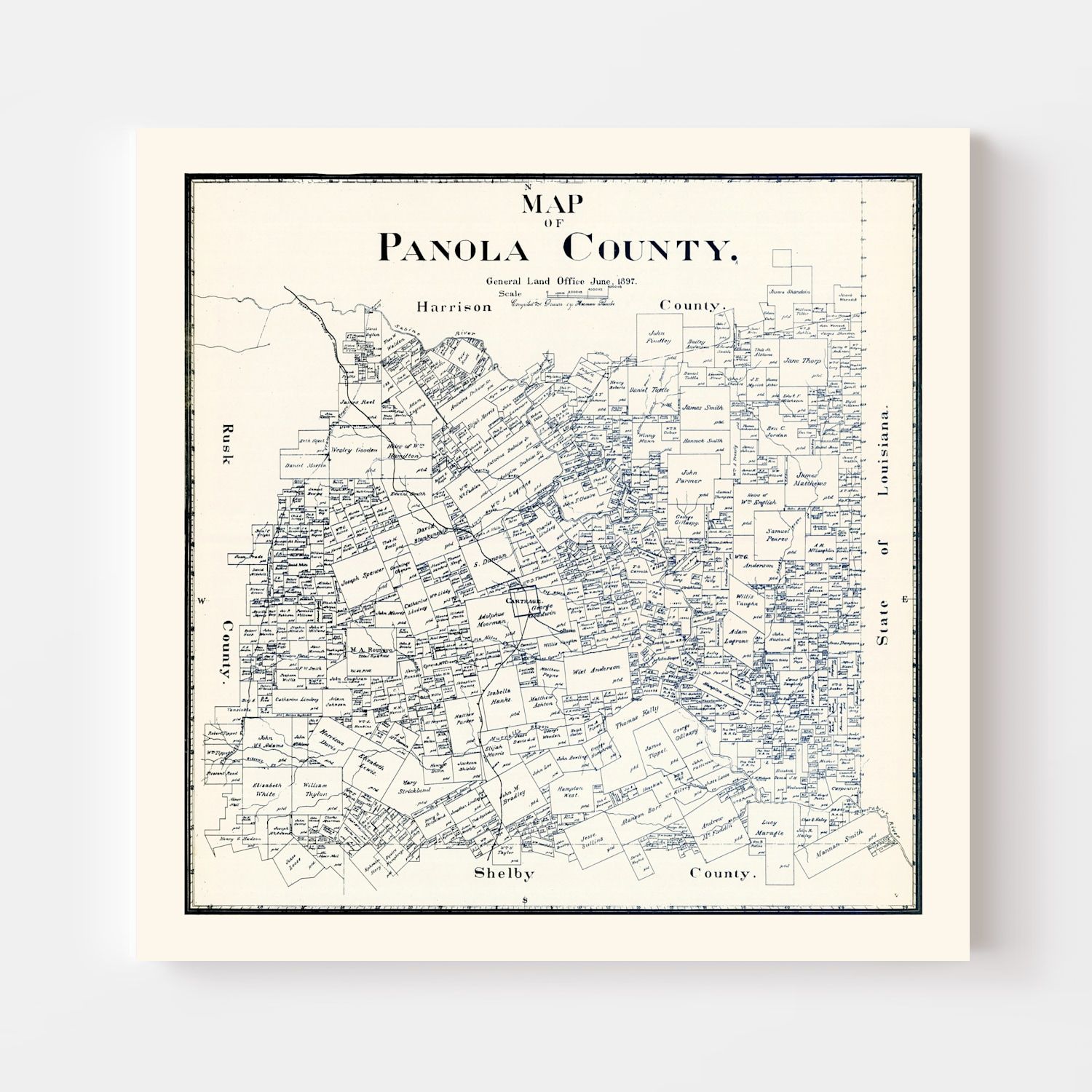 Vintage Map of Panola County, Texas 1897