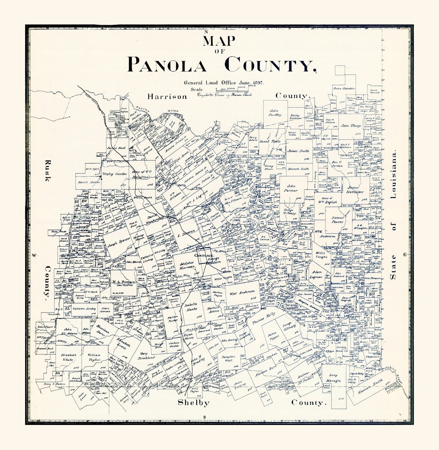 Vintage Map of Panola County, Texas 1897