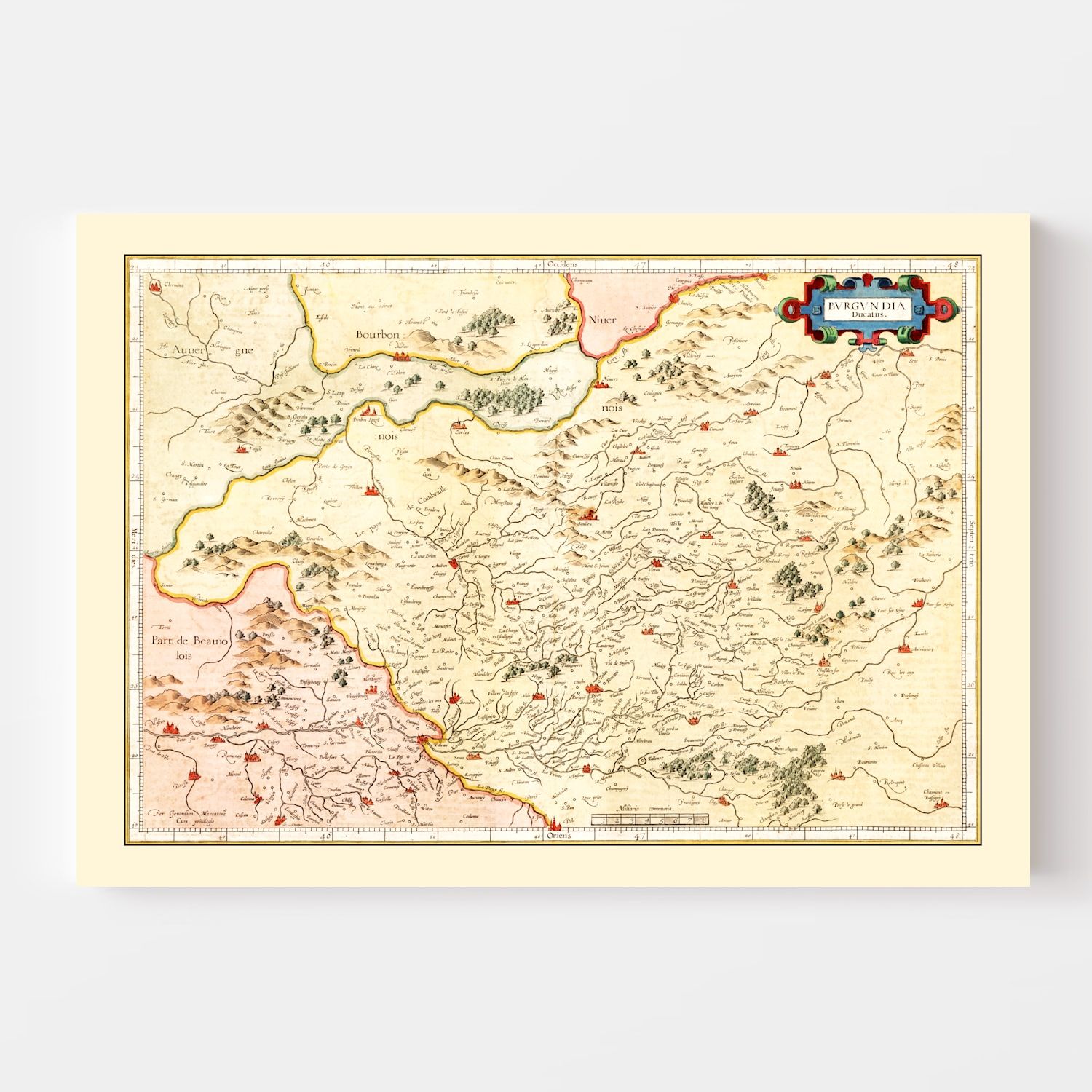 Vintage Map of Burgundy Region of France, 1623