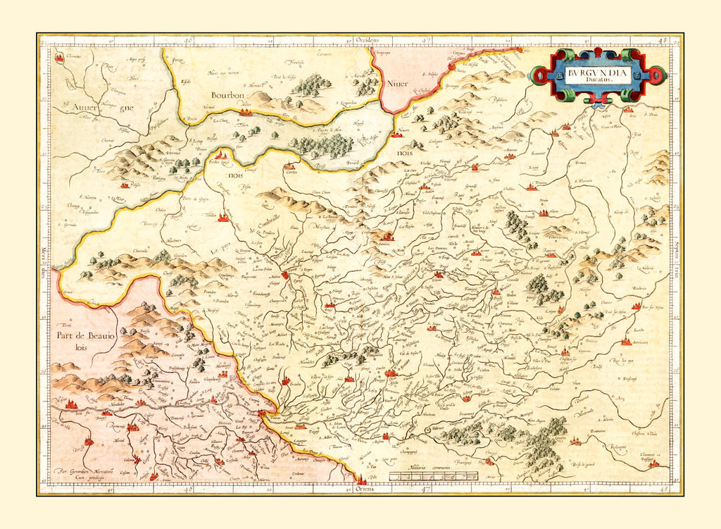 Vintage Map of Burgundy Region of France, 1623