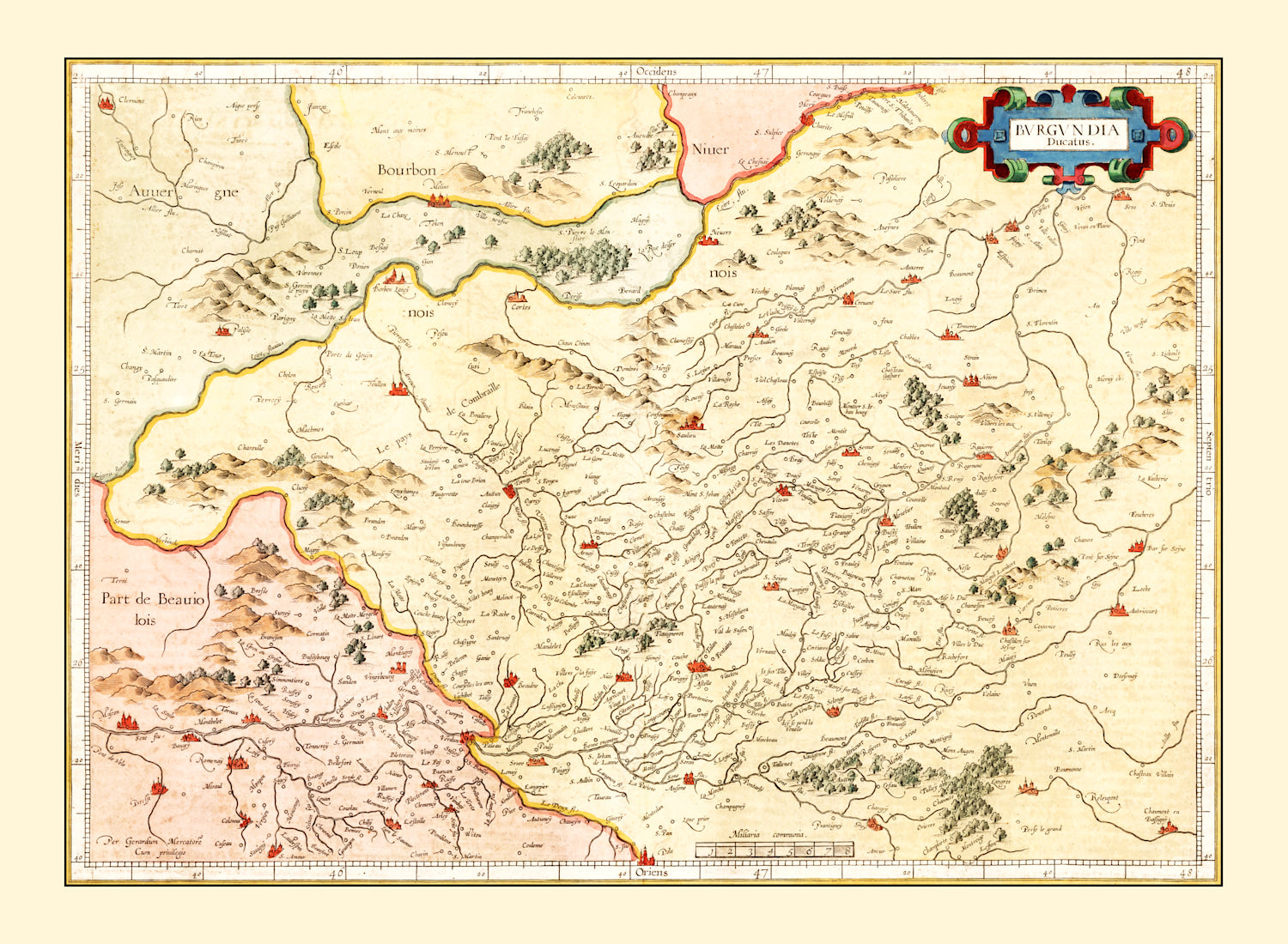 Vintage Map of Burgundy Region of France, 1623
