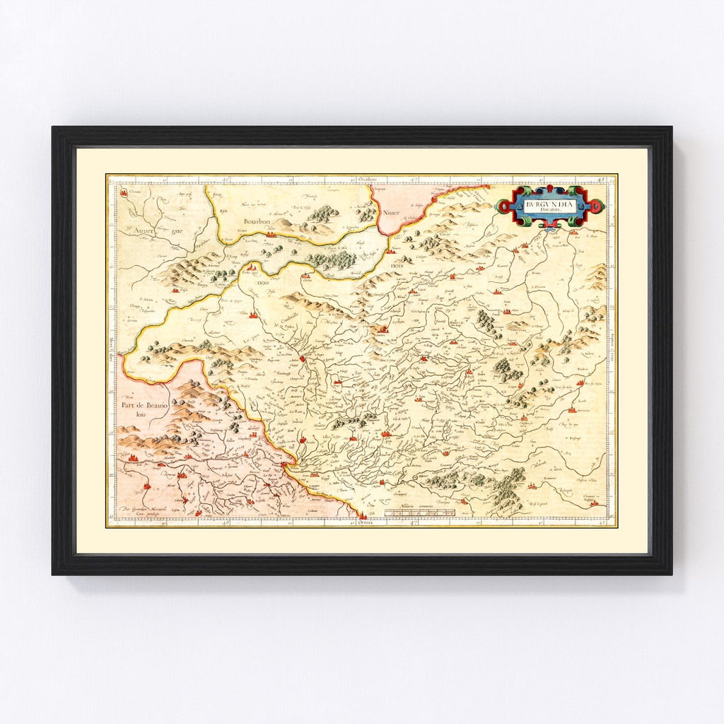 Vintage Map of Burgundy Region of France, 1623
