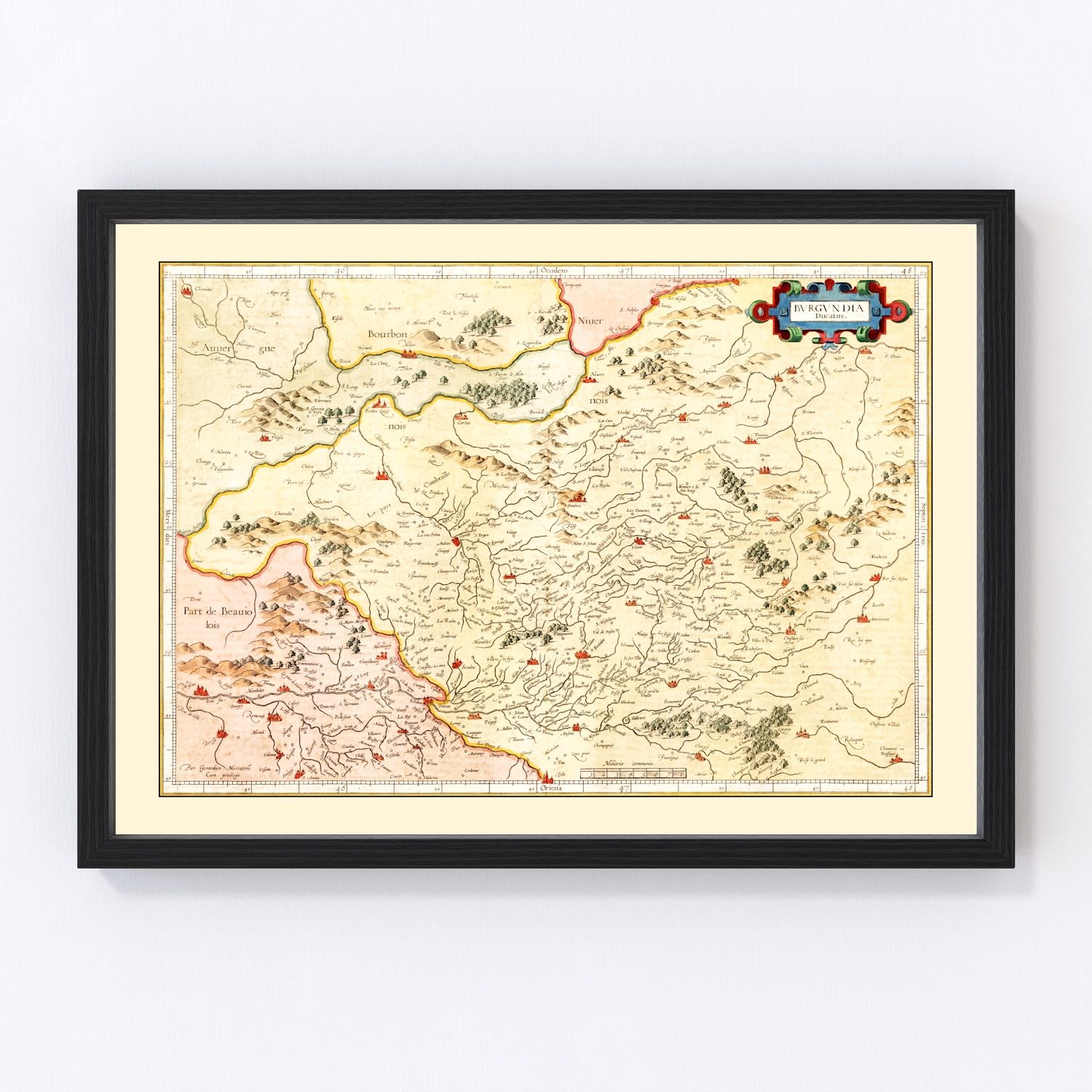 Vintage Map of Burgundy Region of France, 1623