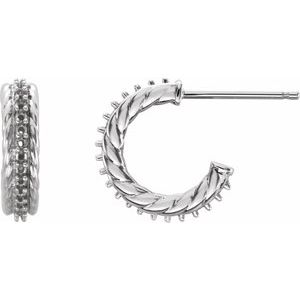 14K White Gold 1 mm Round Accented Rope Hoop Earring Mountings