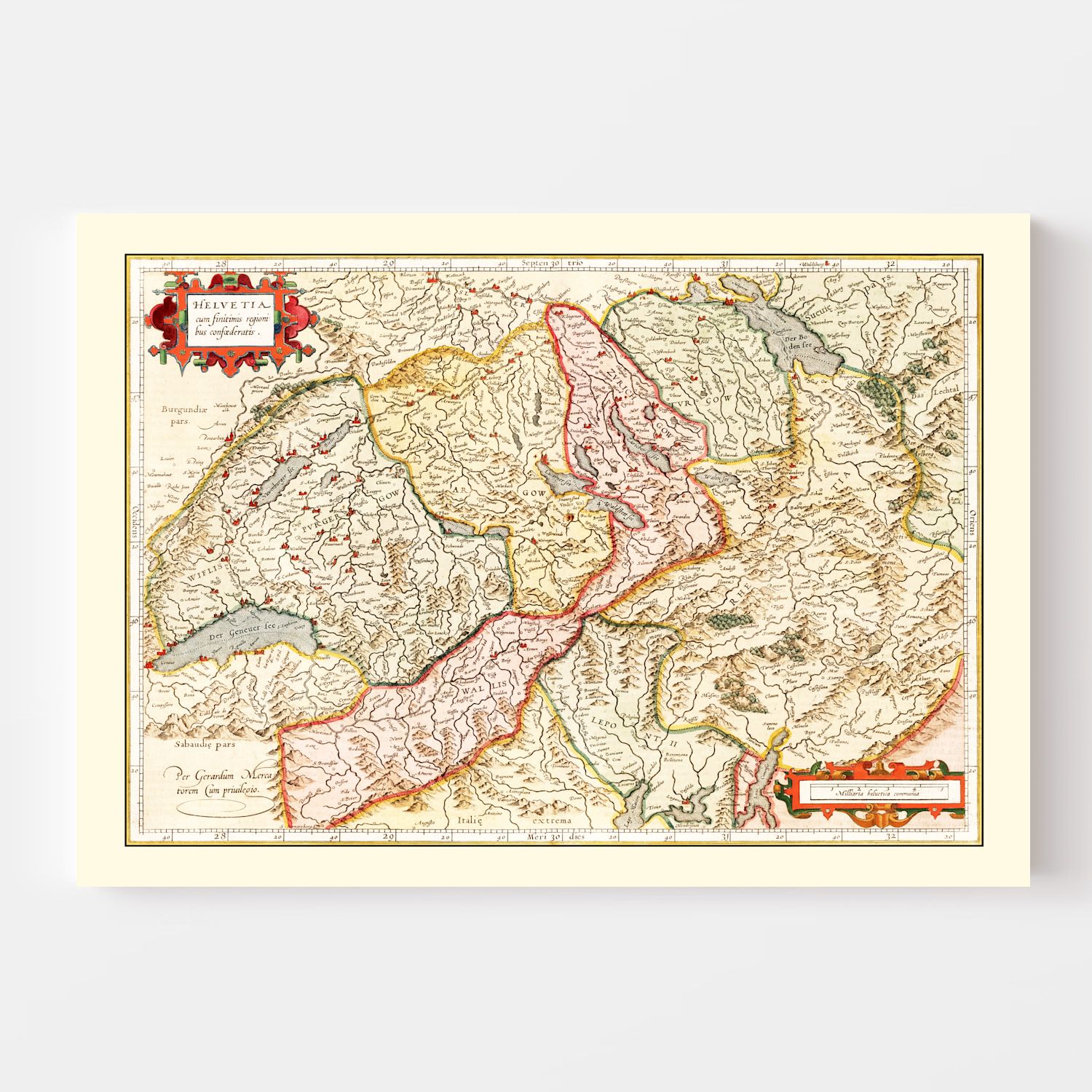 Vintage Map of Switzerland 1623