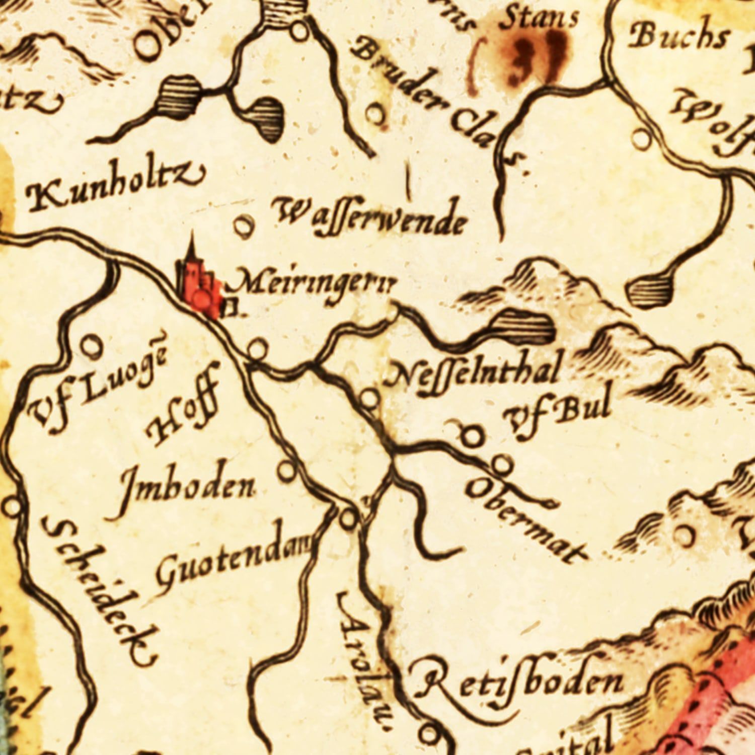 Vintage Map of Switzerland 1623