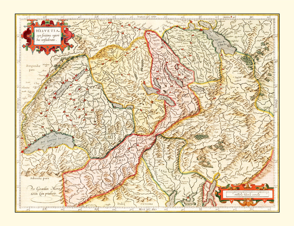 Vintage Map of Switzerland 1623